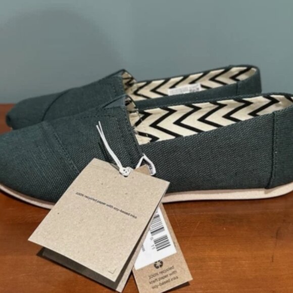 Toms Shoes - NEW Tom's Women's 7.5 Alpargata Stormy Green Heritage Canvas Slip-on Flats Shoes